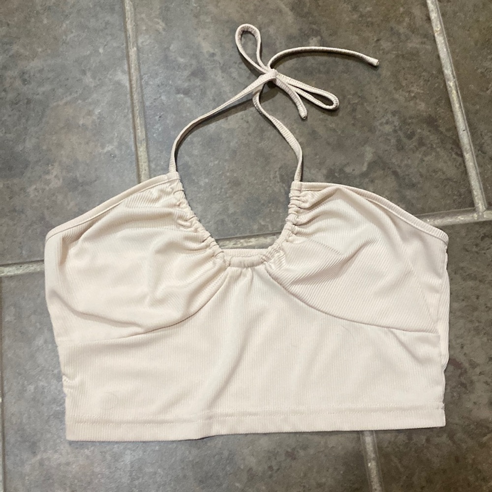 Beige Crop Halter Top